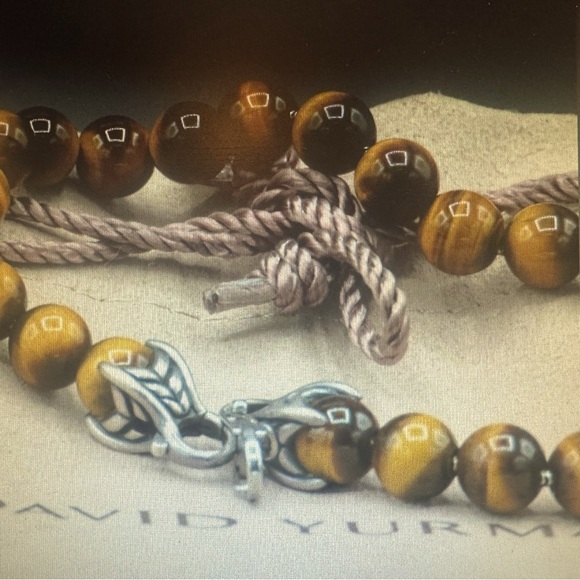DAVID YURMAN Unisex Sterling Silver 8mm Tiger’s Eye Spiritual Beads Bracelet 8” - Picture 3 of 4